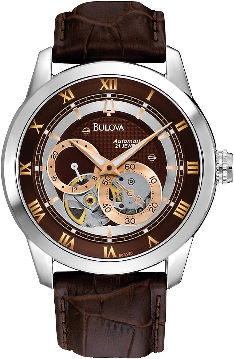 Bulova Reloj automático clásico para hombre Sutton de 4 manos, subesfera de 24 horas, apertura abierta, auto-reloj, parte trasera de exhibición, cristal mineral doblemente curvado, manecillas