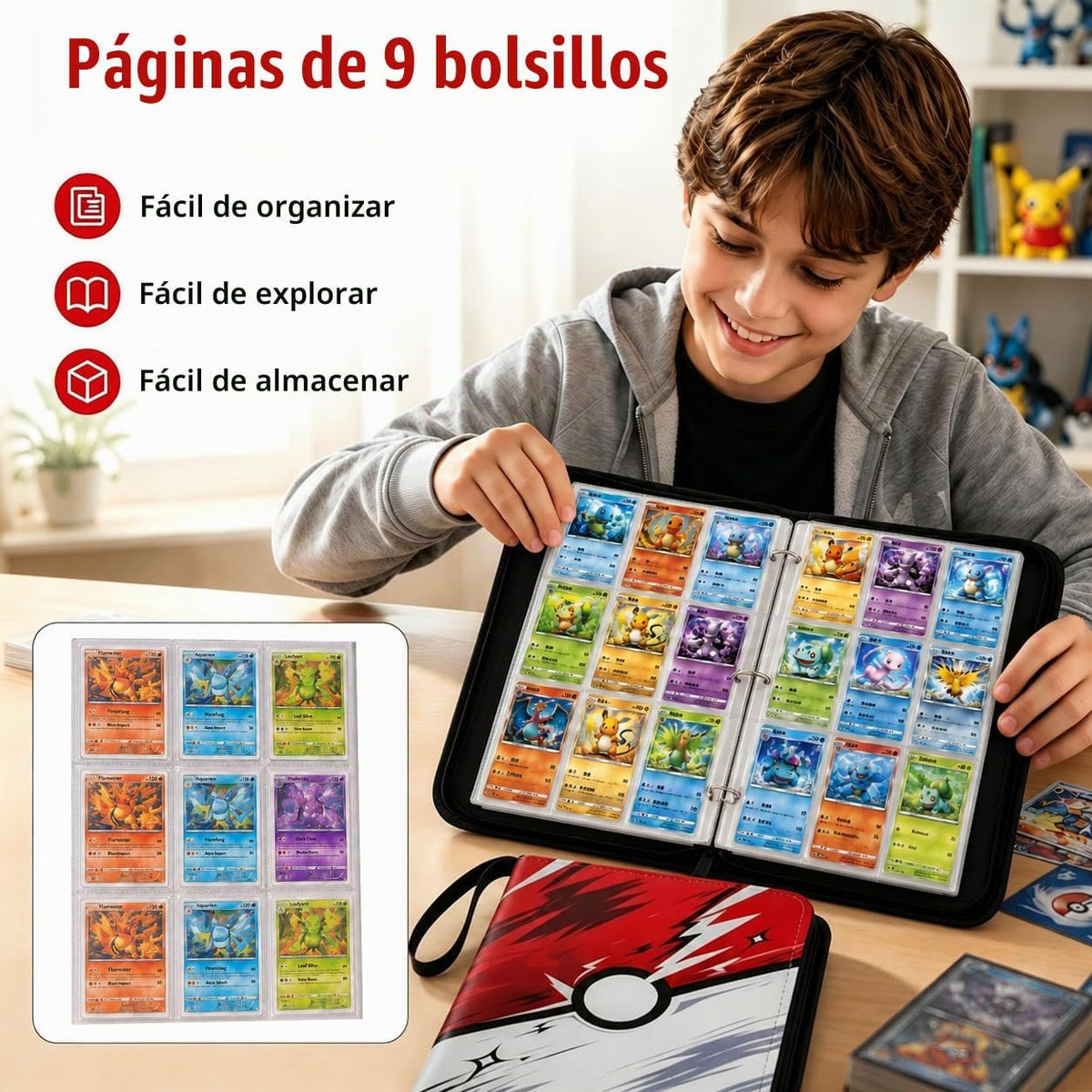 Kidnobia Carpeta para Cartas Coleccionables de 9 Bolsillos con Caja de Regalo con Cremallera