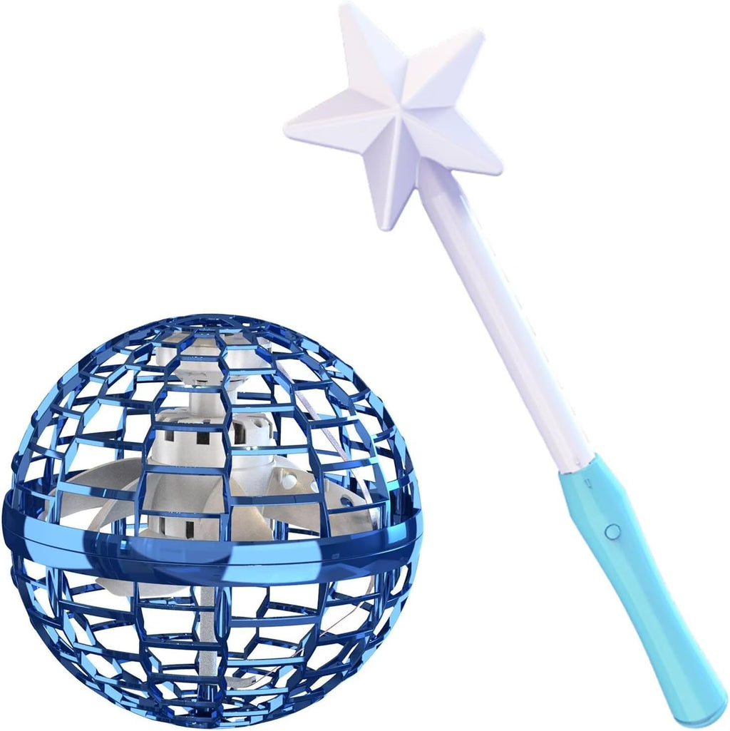 Esfera de orbe voladora azul con varita, spinner volador, accesorio para Navidad, regalo de cumpleaños, juguete para niños y adolescentes de 6, a 10 años de edad, globo cósmico, dron bumerán