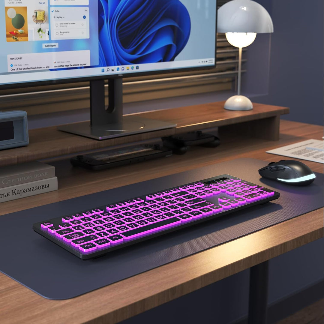 Teclado y mouse inalámbricos de gran impresión - Teclado retroilumi...