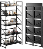 JSB Estantería Plegable Sin Montaje, Estante de Libros de Metal Industrial de 5 Niveles para Almacenamiento, Estantería Plegable de Madera Vintage para Sala de Estar, Dormitorio, Estantes de