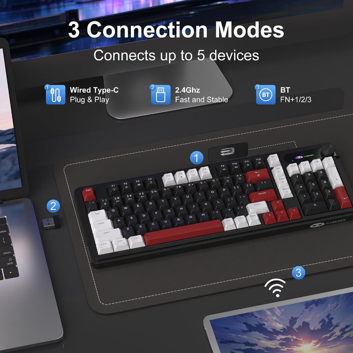 MageGee GK960 Teclado inalámbrico, 98 teclas Tri-Modo BT\/2.4G\/Tec...