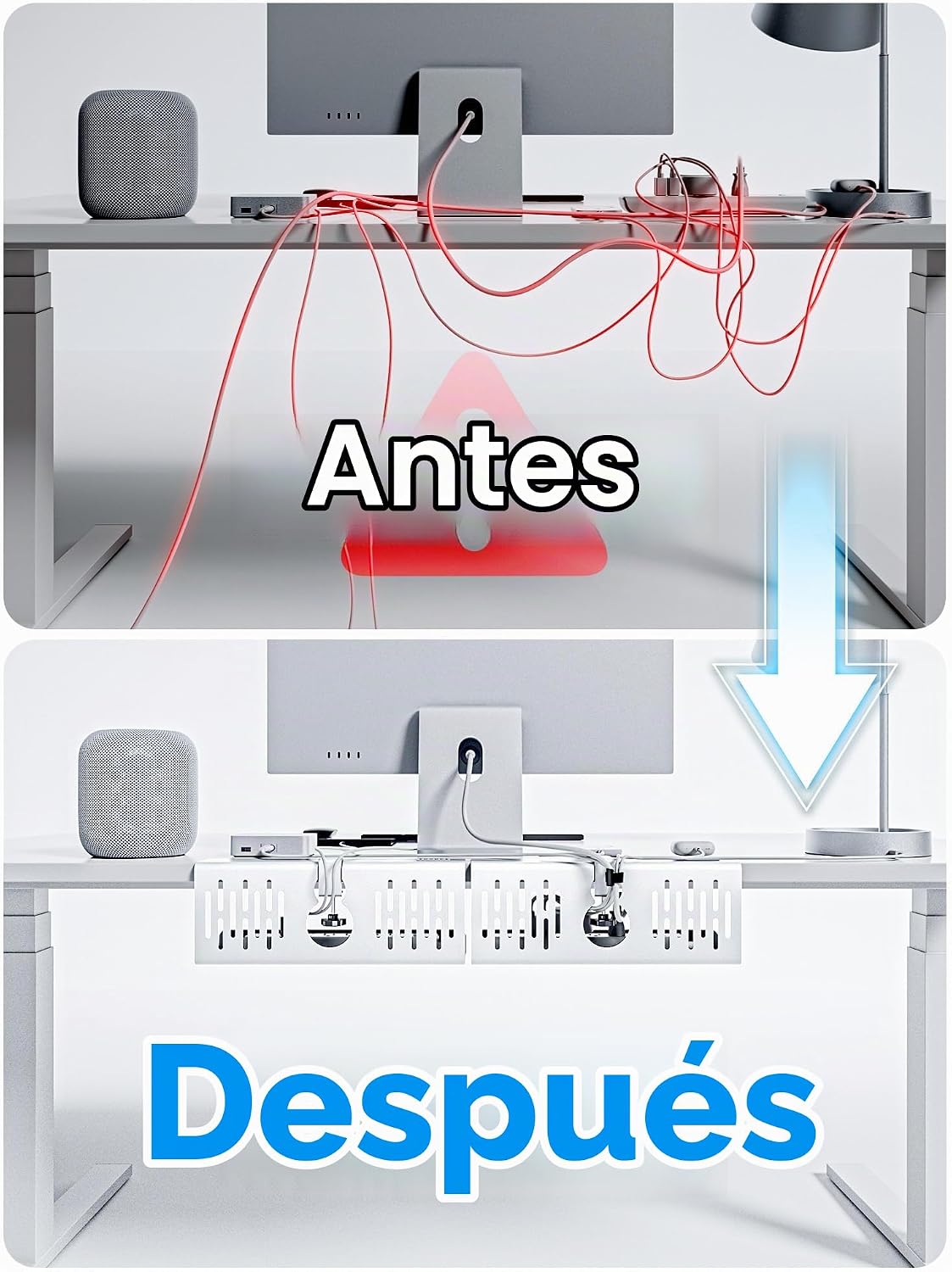 Bandeja de Gestión de Cables Sin Taladro para Debajo del Escritorio, Gestión de Cables de 14 pulgadas, Abrazadera Sin Perforaciones, Bandeja de Cables de Metal, Organizador de Cables, Cesta