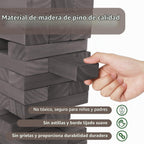 Juegoal Torre Gigante de Caída de 54 Piezas Gris para Adultos, Niños y Familia, Juego de Apilamiento de Bloques de Madera con Tablero de Juego y Bolsa de Lona, Juegos al Aire Libre para Patio Trasero