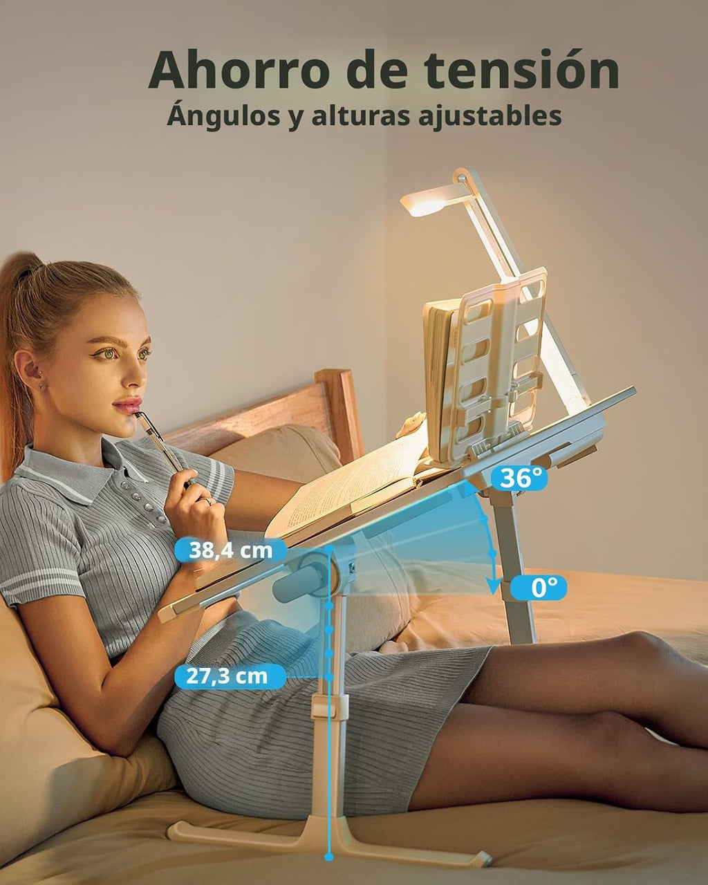 Bandeja escritorio para cama con lámpara LED, soporte para laptop SAIJI