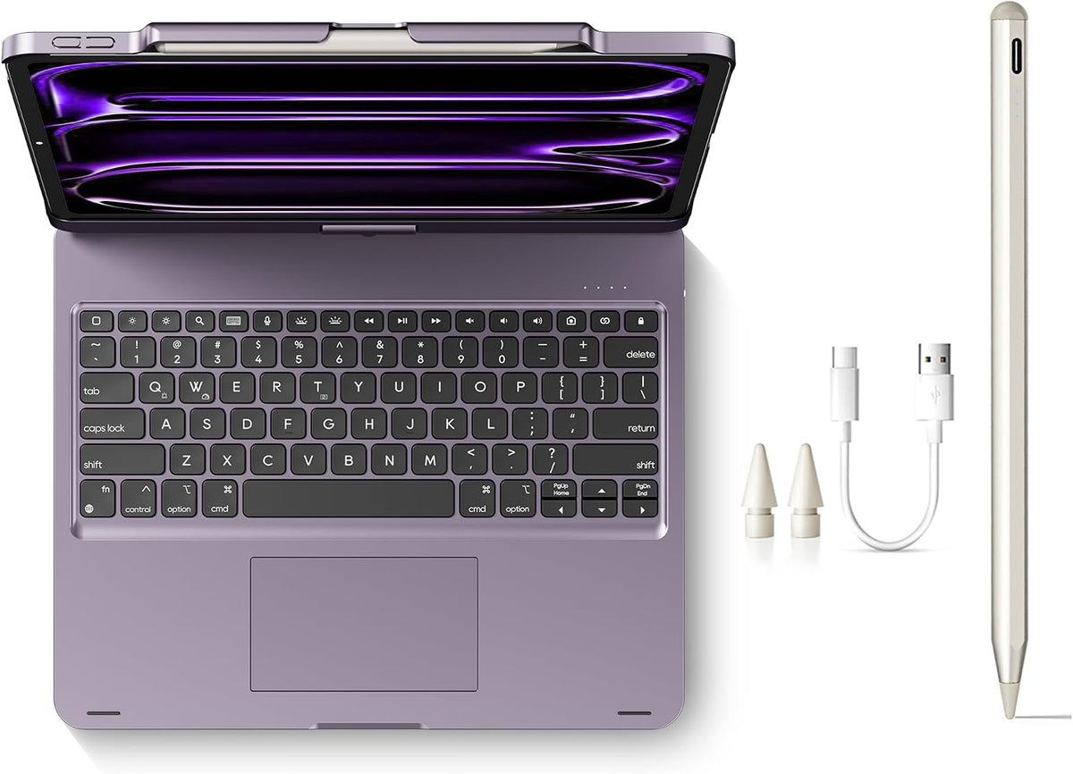 Lápiz óptico + funda con teclado giratorio para iPad Air de 13 pulgadas (M4 M3 M2), Pro de 13 pulgadas (M5/M4) y Pro de 12.9 pulgadas (3ª a 6ª generación)
