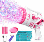 Pistola de burbujas para niños, máquina de burbujas recargable con luces