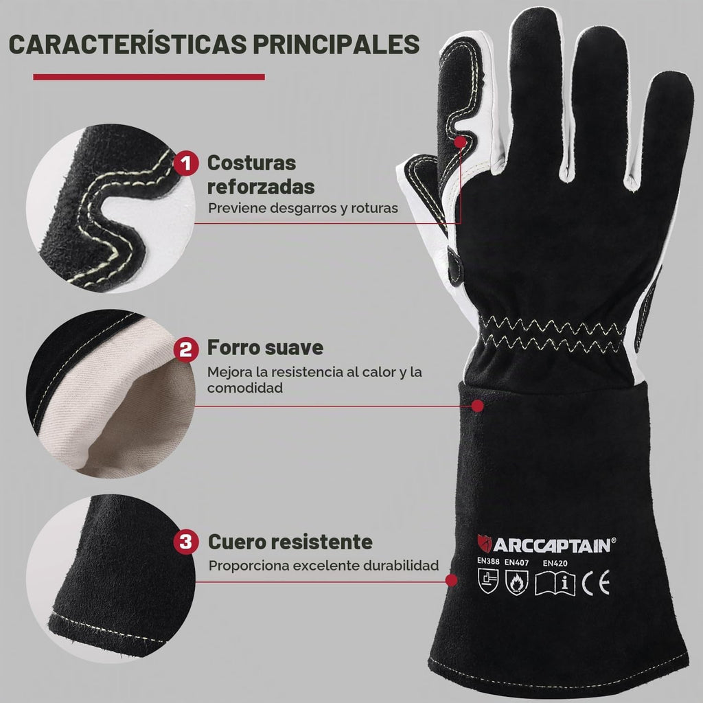 Guantes de soldadura TIG ARCCAPTAIN: cuero de grano de cabra premium, destreza, comodidad, guantes TIG duraderos para protección laboral