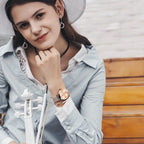 OLEVS Reloj de muñeca pequeño en tono oro rosa para mujer, lindo dial de números arábigos con corazón de diamante, pulsera de malla impermeable a la moda, vestido analógico para mujer