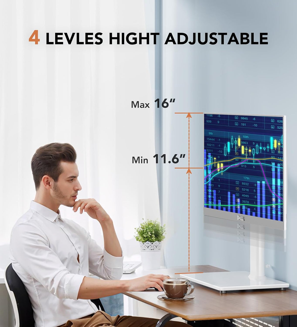 Hemudu Soporte de escritorio independiente para monitor de computadora LCD individual para pantalla de 13 a 32 pulgadas con giratorio, altura ajustable, rotación, capacidad para una (1) pantalla de hasta 77 libras (HT05W-001) blanco