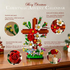 Juego de construcción de calendario de Adviento de Navidad de Jesús Cross Flower 2026, compatible con Lego, 24 días de cruz religiosa, coleccionables, cuenta regresiva, católicos, cristianos