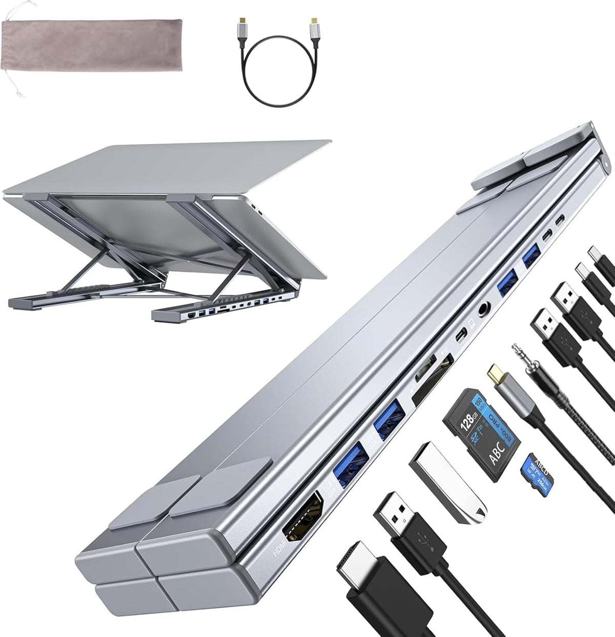 Soporte de estación de acoplamiento para laptop M92, concentrador USB C 11 en 1 HDMI 4K a 60Hz, audio de 0.138 in, soporte portátil para laptop con puertos USB, adaptador multipuerto USB C
