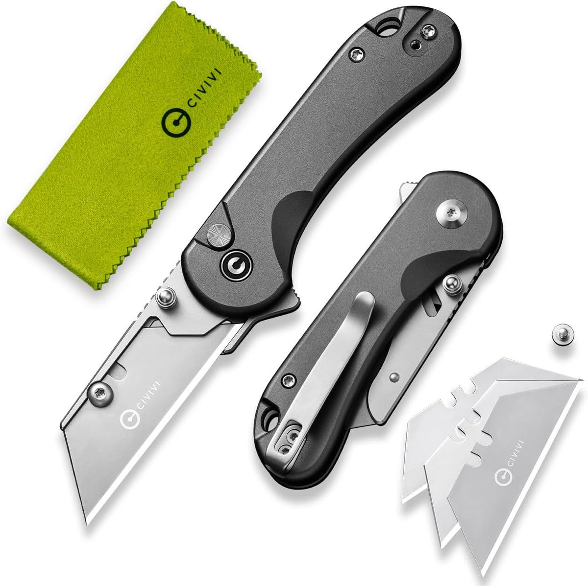 CIVIVI Cuchillo Utilitario Plegable Cortador de Caja, Cuchillo de Bolsillo Elementum Utilitario para EDC con 3 Piezas Extra de Hojas de Afeitar, Tres Maneras de Abrir, Regalos Ideales para Hombres y