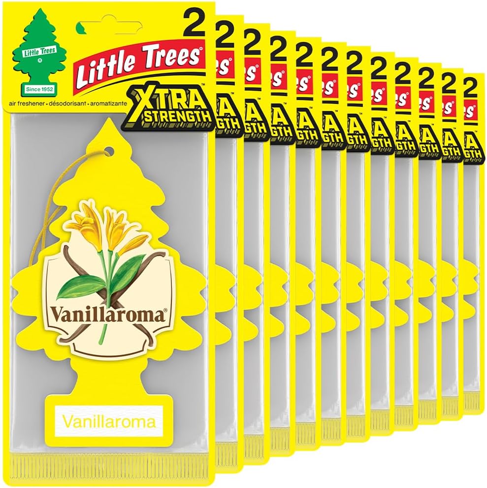 LITTLE TREES Ambientador de coche | Xtra Strength proporciona aroma de larga duración para el automóvil o el hogar | impulso extra de fragancia | Vanillaroma, 24 ambientadores