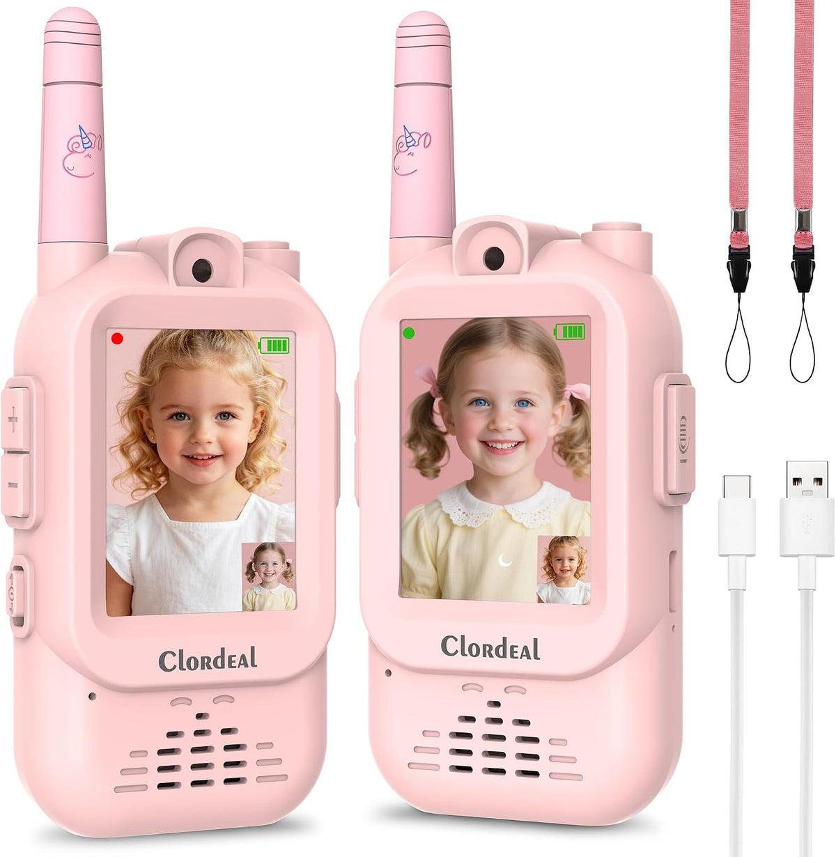 Walkie Talkies de video para niños con emparejamiento automático instantáneo, rango de 600 pies, no necesita WiFi, con video, voz y chat de imágenes, regalo perfecto para niños y niñas de 3