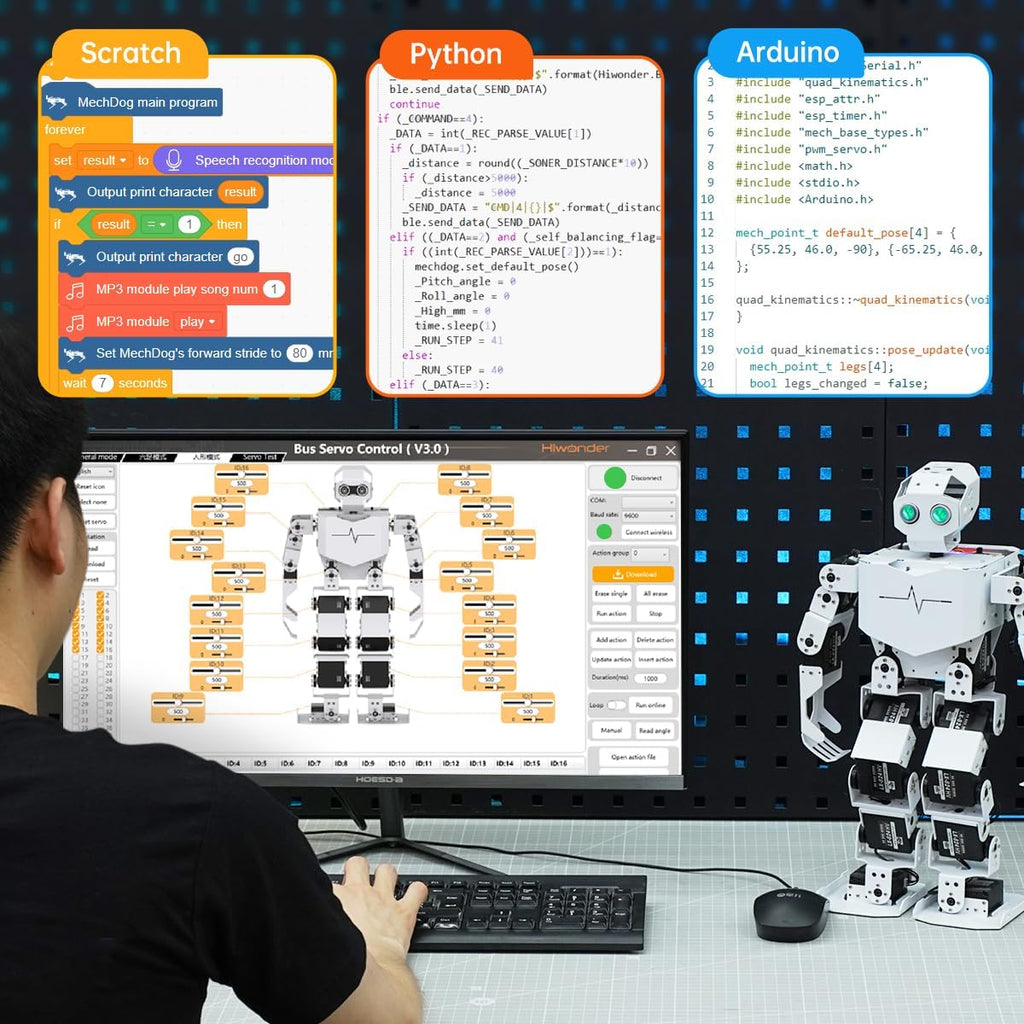 Robot de Interacción con Visión y Voz AI para Arduino Scratch Python Programación 17DOF Robot Humanoide Gran Modelo Proyecto STEM Educación Comando de Voz Caminar Bailar Autopárate Kit estándar Tonybot