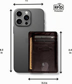 KARAKORAM LEATHER Porta Tarjetas de Crédito para Hombres y Mujeres – Cartera Slim para Bolsillo Frontal con Bloqueo RFID, Hecha a Mano en Piel de Vaca de Primera, Capacidad para 8 Tarjetas + Efectivo, Ranuras de Acceso Rápido, Caja de Regalo (Mountain
