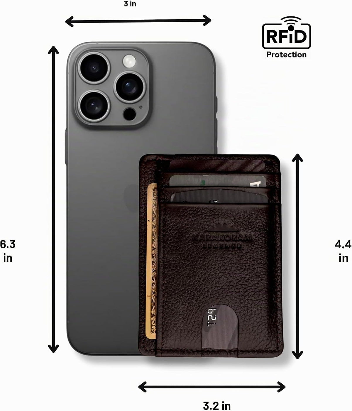 KARAKORAM LEATHER Porta Tarjetas de Crédito para Hombres y Mujeres – Cartera Slim para Bolsillo Frontal con Bloqueo RFID, Hecha a Mano en Piel de Vaca de Primera, Capacidad para 8 Tarjetas + Efectivo, Ranuras de Acceso Rápido, Caja de Regalo (Mountain