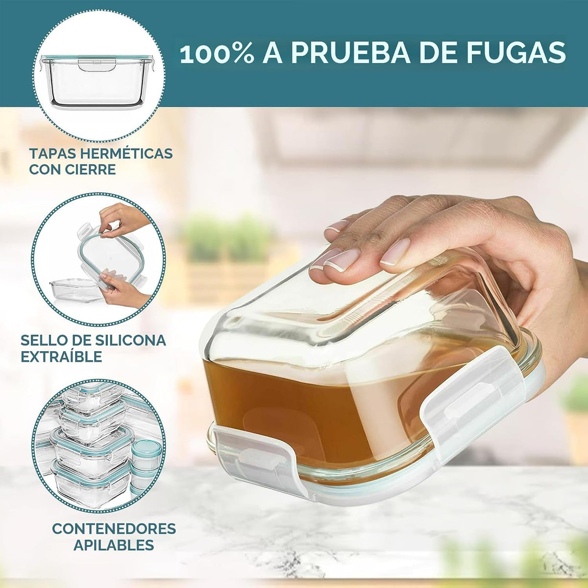 Razab Juego de 35 recipientes de vidrio para almacenamiento de alimentos con tapas, cajas Bento herméticas para preparación de comidas, sin BPA, 100% a prueba de fugas (15 tapas, 15 vasos y 5