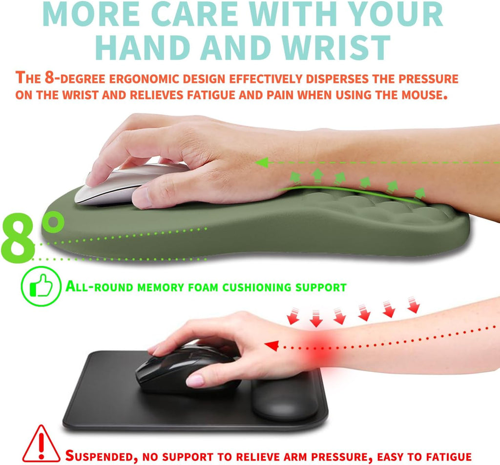 Alfombrilla ergonómica para mouse con soporte de muñeca con espuma viscoelástica y protuberancia de masaje, almohadilla para aliviar el dolor del túnel carpiano, reposamuñecas para mouse (12 x