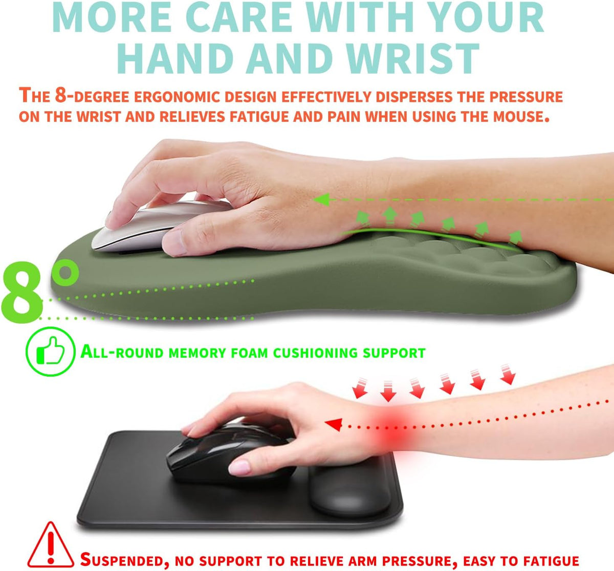 Alfombrilla ergonómica para mouse con soporte de muñeca con espuma viscoelástica y protuberancia de masaje, almohadilla para aliviar el dolor del túnel carpiano, reposamuñecas para mouse (12 x