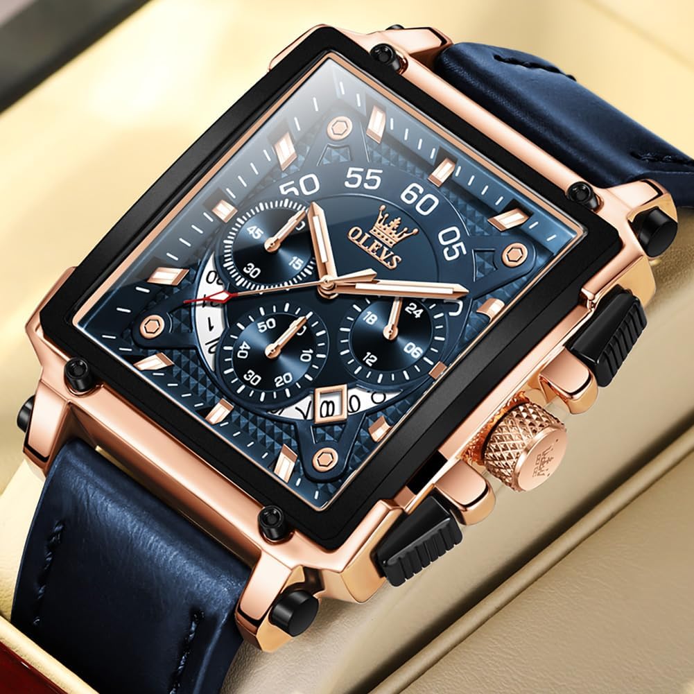 OLEVS Relojes para Hombre Cuadrados de Cuarzo Piel Impresión Fresca Resistente al Agua Moda Casual