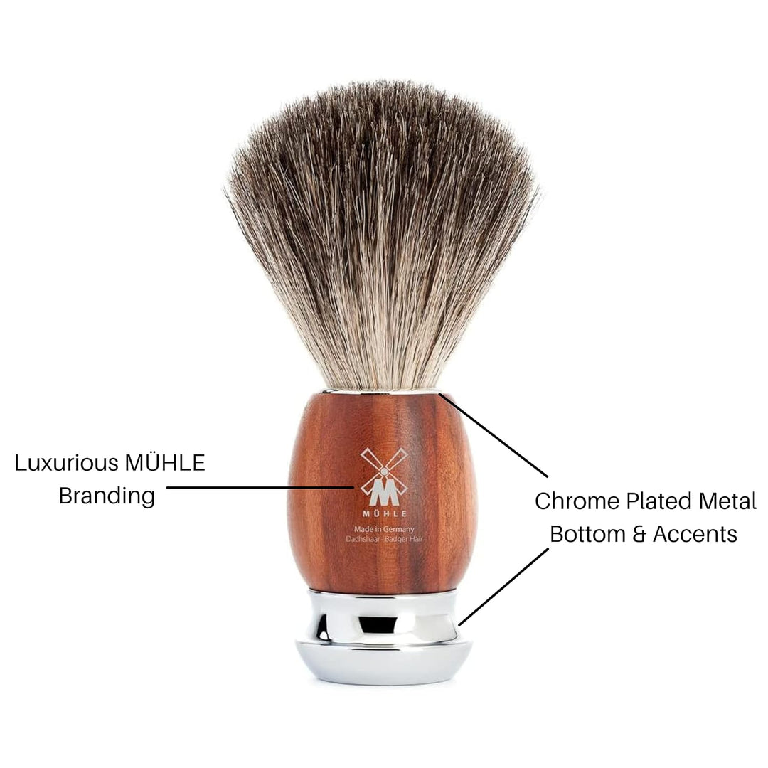 MÜHLE VIVO - Cepillo de afeitar de tejón puro de madera de ciruela,...