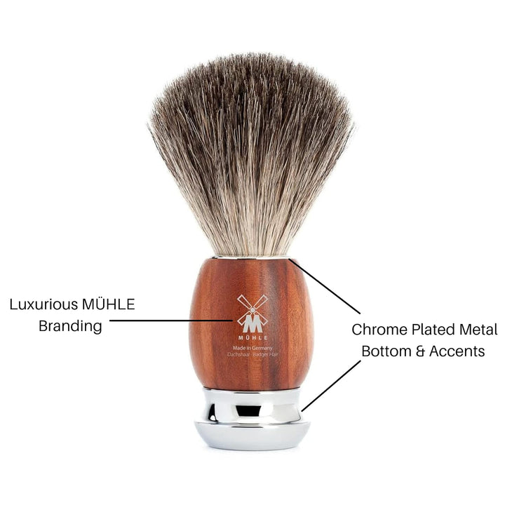 MÜHLE VIVO - Cepillo de afeitar de tejón puro de madera de ciruela,...