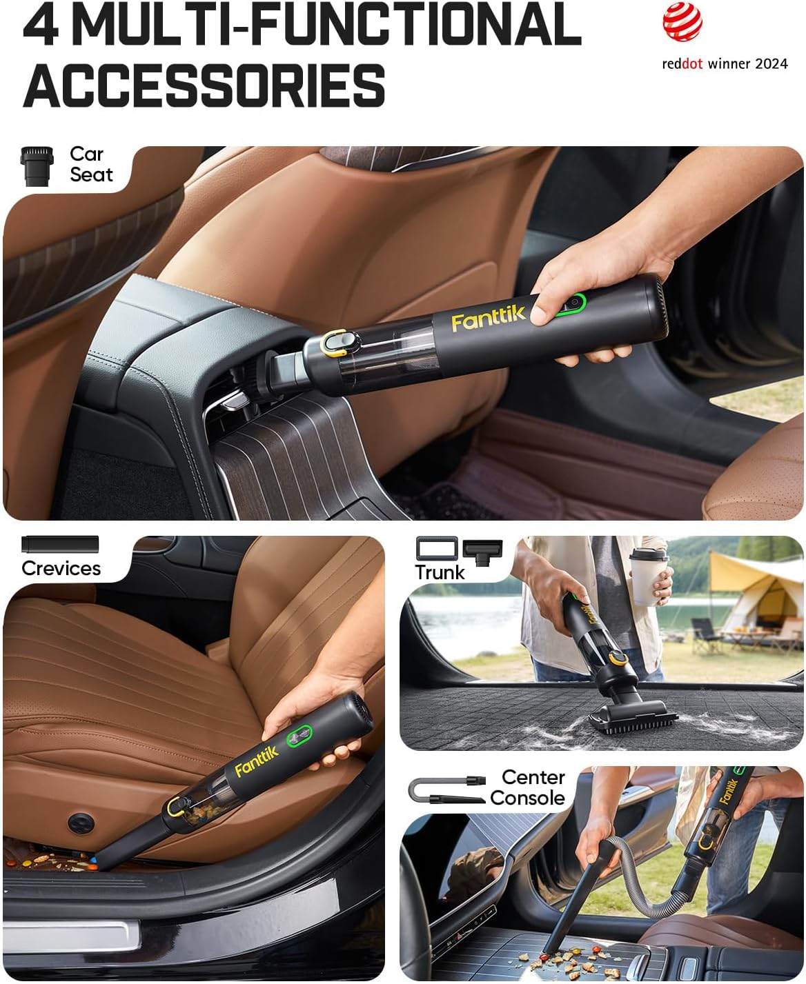 Fanttik V8 Mate - Aspiradora inalámbrica mejorada para automóvil, mini aspiradora portátil con potencia de succión de 13000 pa, 2 modos de succión, carga tipo C, aspiradora de mano para automóvil, tareas pequeñas, teclados, escritorio de oficina (negro)
