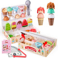 Ehome - Juego de helado plegable de madera para niños, juego de comida de