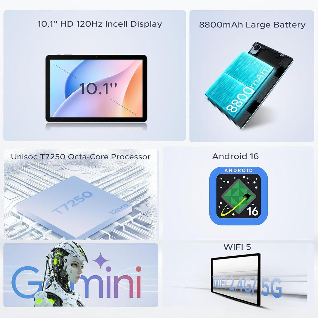 Luzglo P10 Pro Android 16 Tablet, Tabletas de 10 Pulgadas con Gemin...