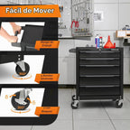 Goplus Cofre de herramientas con ruedas de 5 cajones, gabinete de almacenamiento de herramientas de acero con asa, agujeros para colgar, sistema de bloqueo con llave central