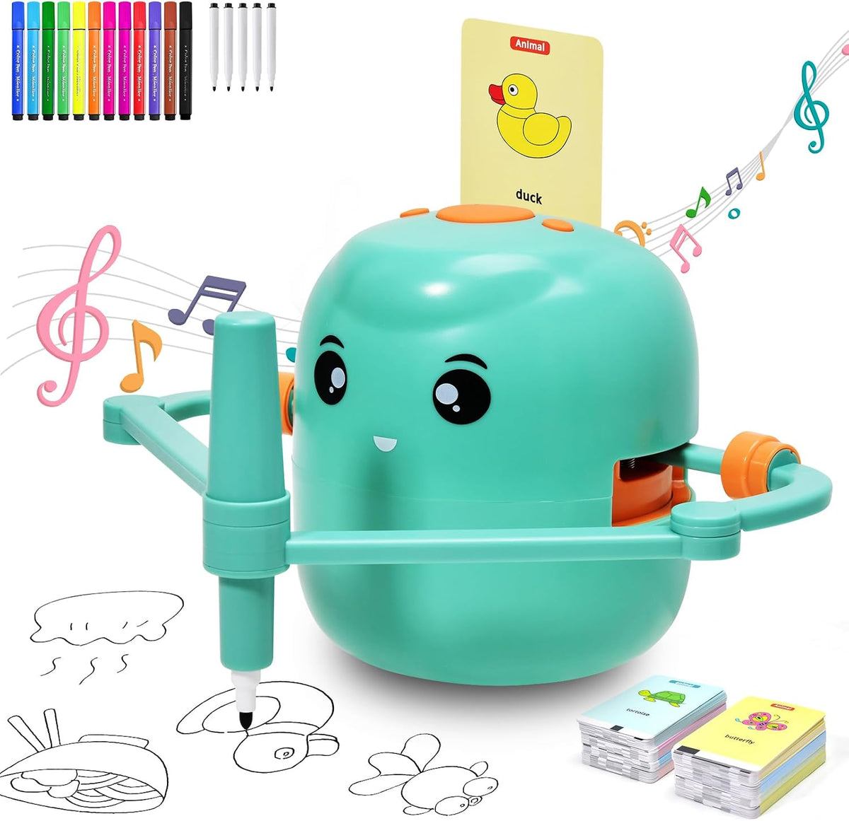 Robot de dibujo para niños, 150 tarjetas de juguete para edades de 3, 4, 5