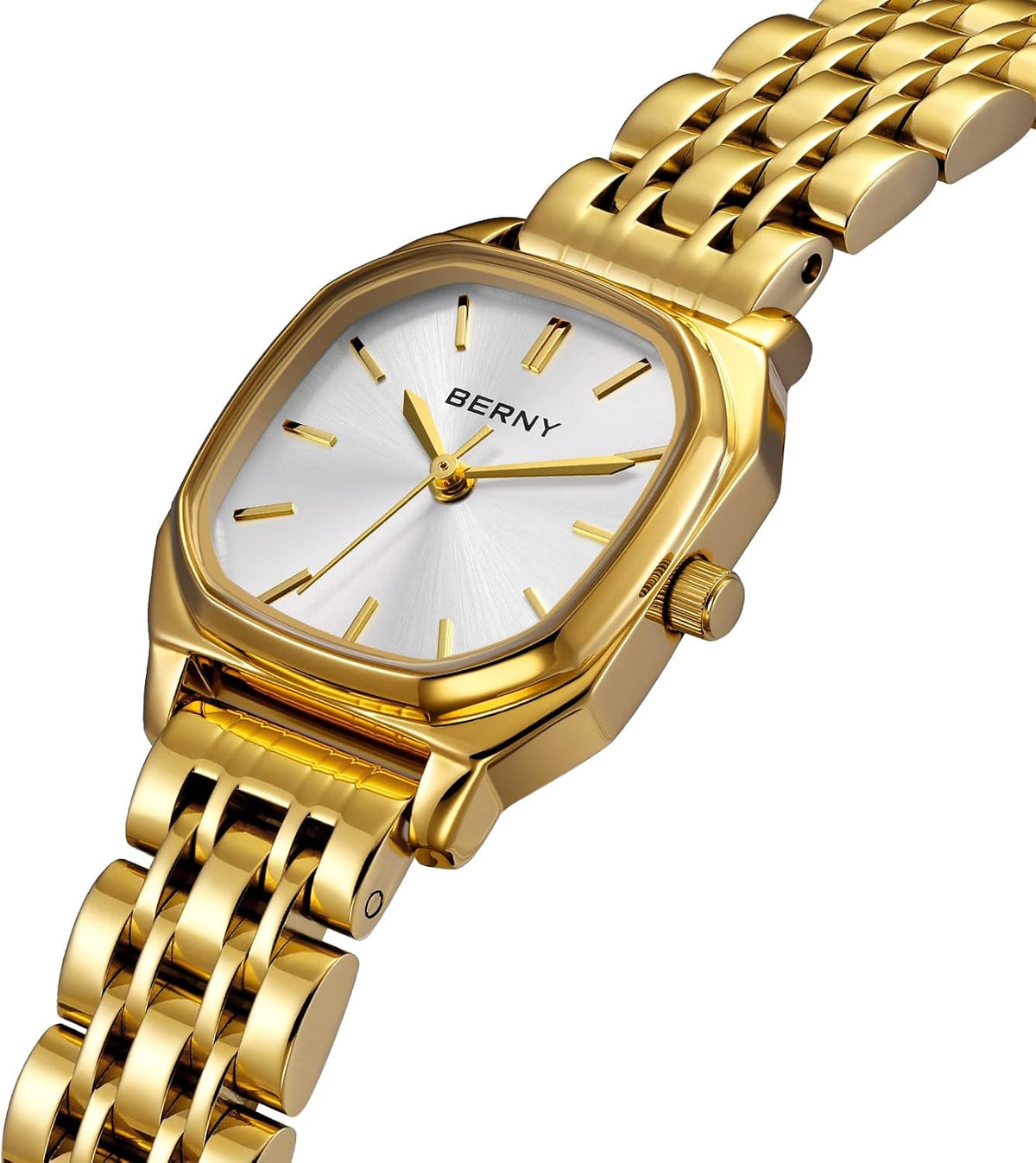 BERNY Relojes de oro para mujer, reloj de pulsera clásico cuadrado de moda para mujer, elegantes relojes analógicos de cuarzo para mujer, todo acero inoxidable, impermeable, regalo de cumpleaños