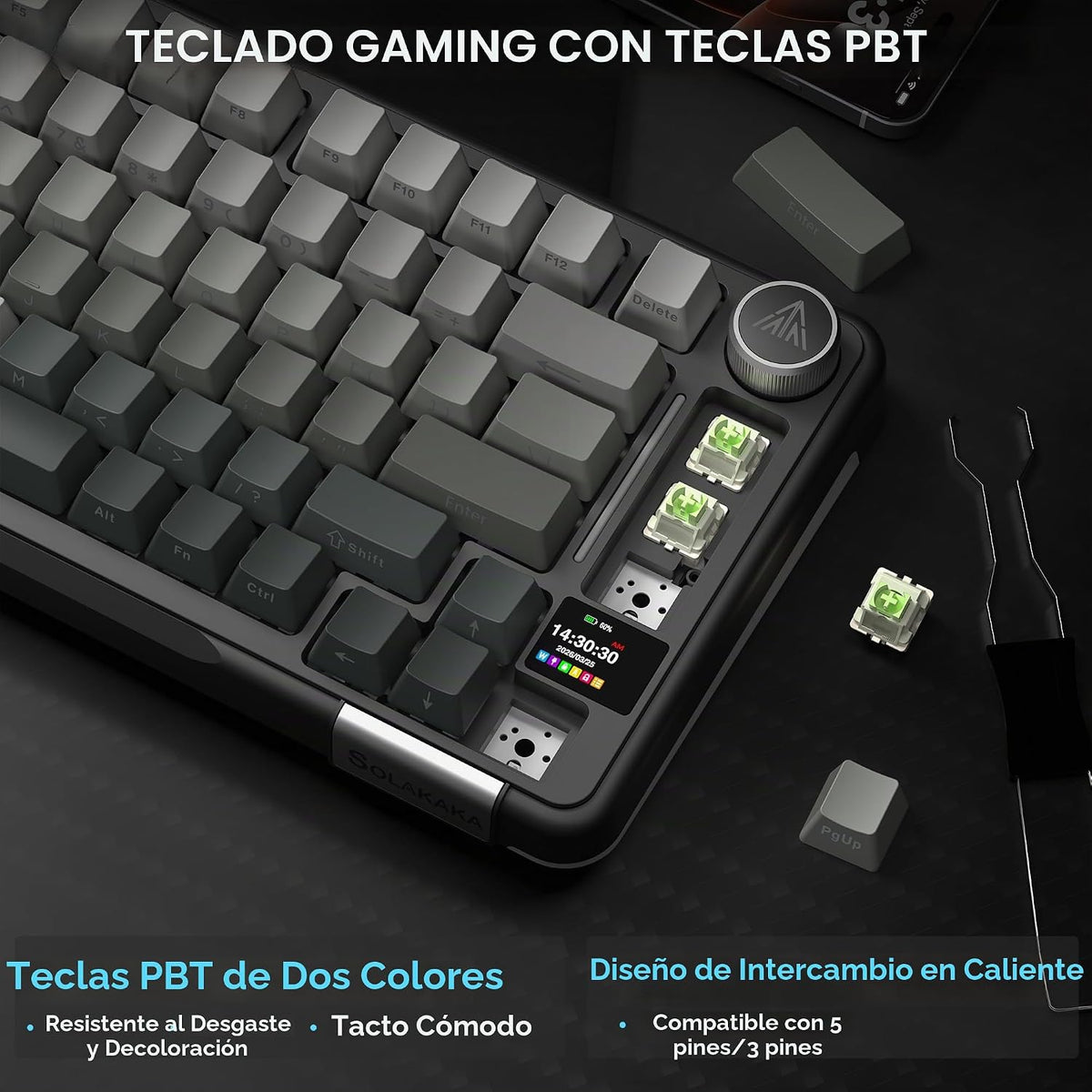 SOLAKAKA Teclado mecánico A75pro-ALL 75% con pantalla (gris degrada...