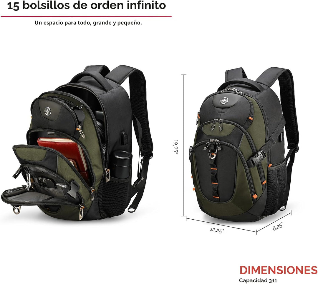 swissdigital Mochila para portátil de viaje de negocios, para hombr...