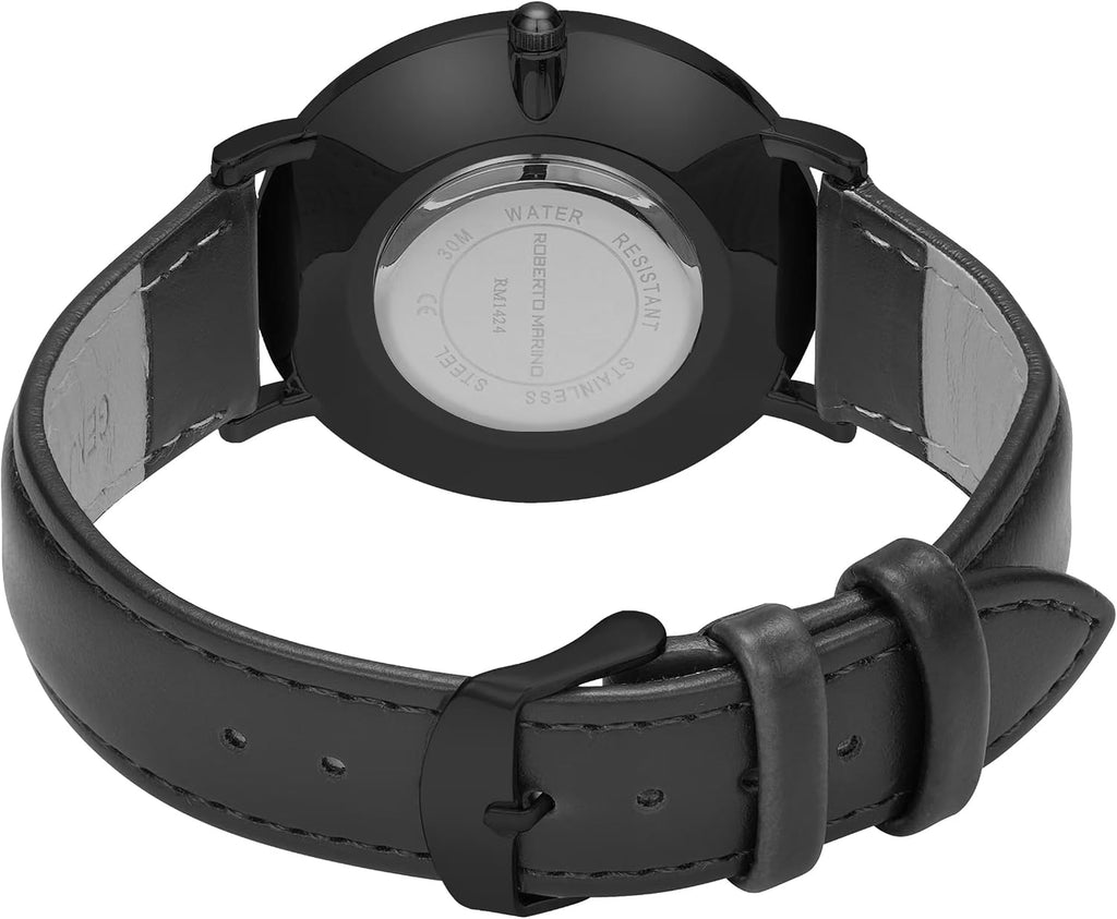 Roberto Marino RM1423 Reloj de lujo para hombre – Cuarzo japonés, correa de cuero, esfera blanca, 3 ATM resistente al agua