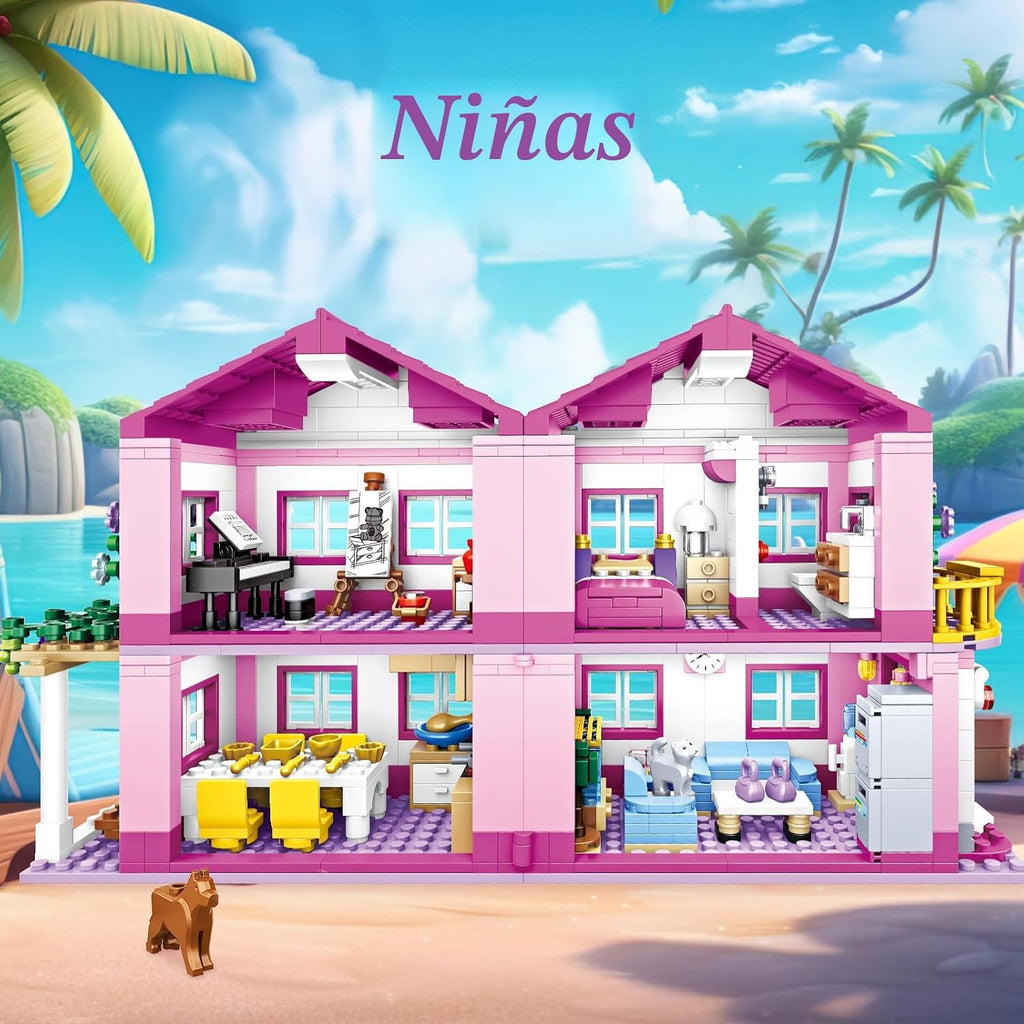Conjunto de construcción Pink Girls Summer Villa Friends compatible con Friends Construction educativo para niños 8-12 años en adelante 1018 piezas