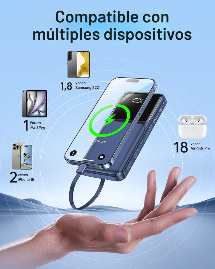 Cargador portátil con cable integrado \u2013 Banco de energía de 20...