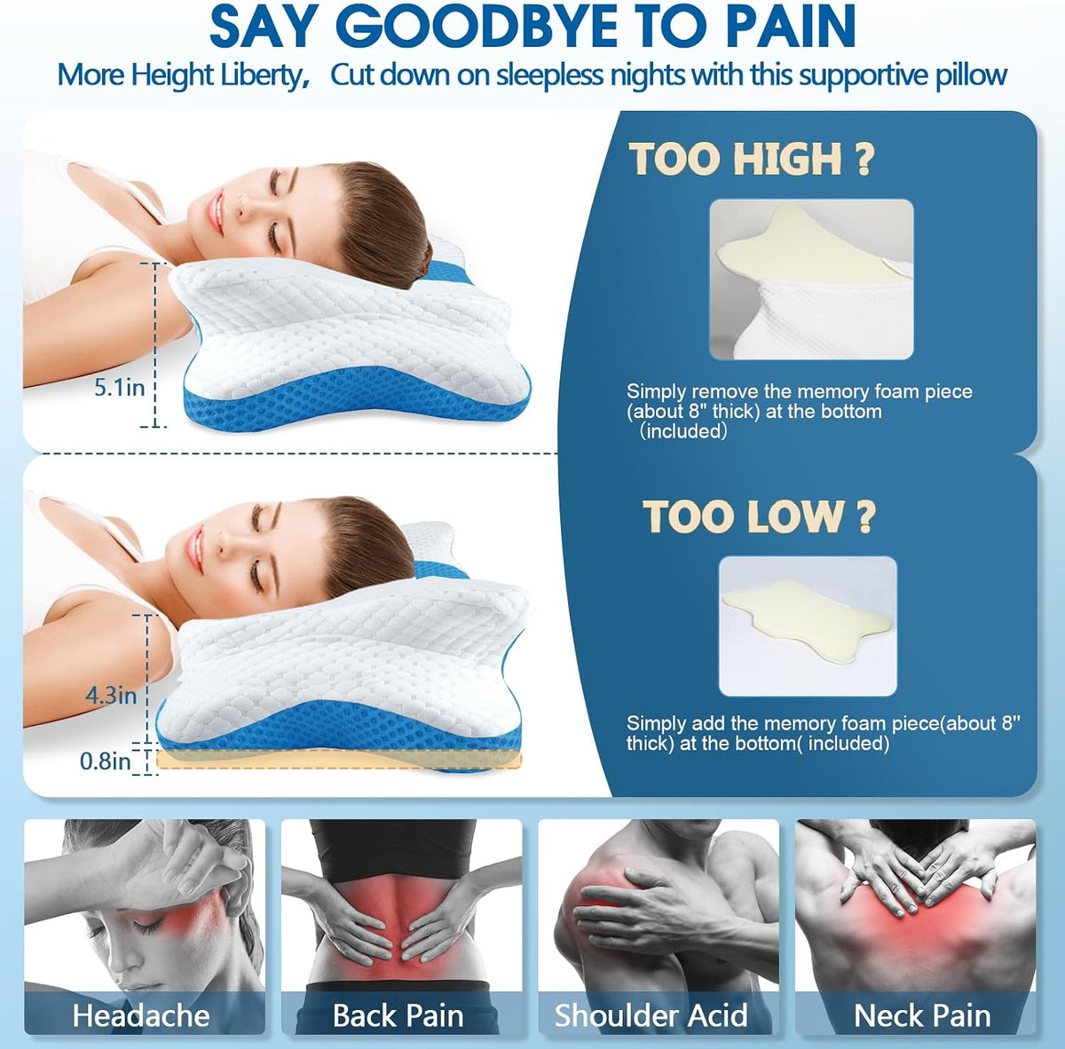 CHxxy Almohadas de espuma viscoelástica, almohada cervical para aliviar el