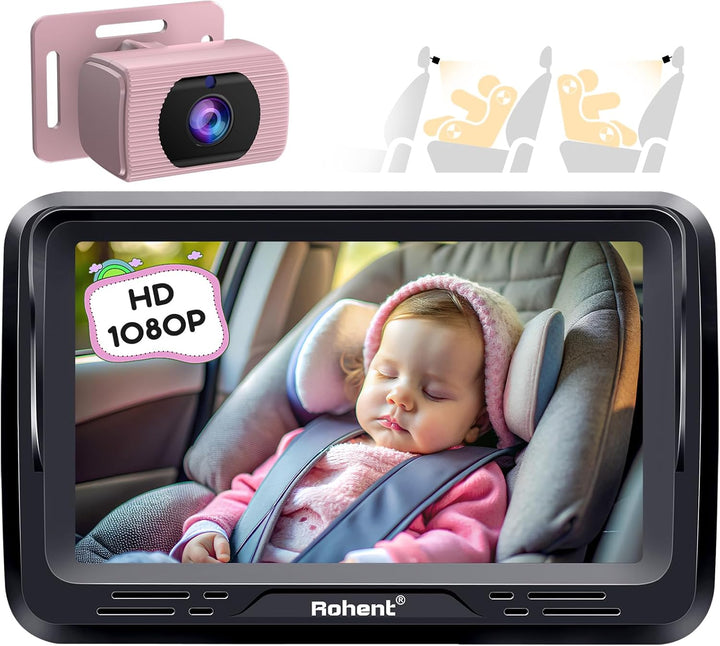 Rohent Monitor de coche para bebés y niñas, 1080P HD, ajustable en...
