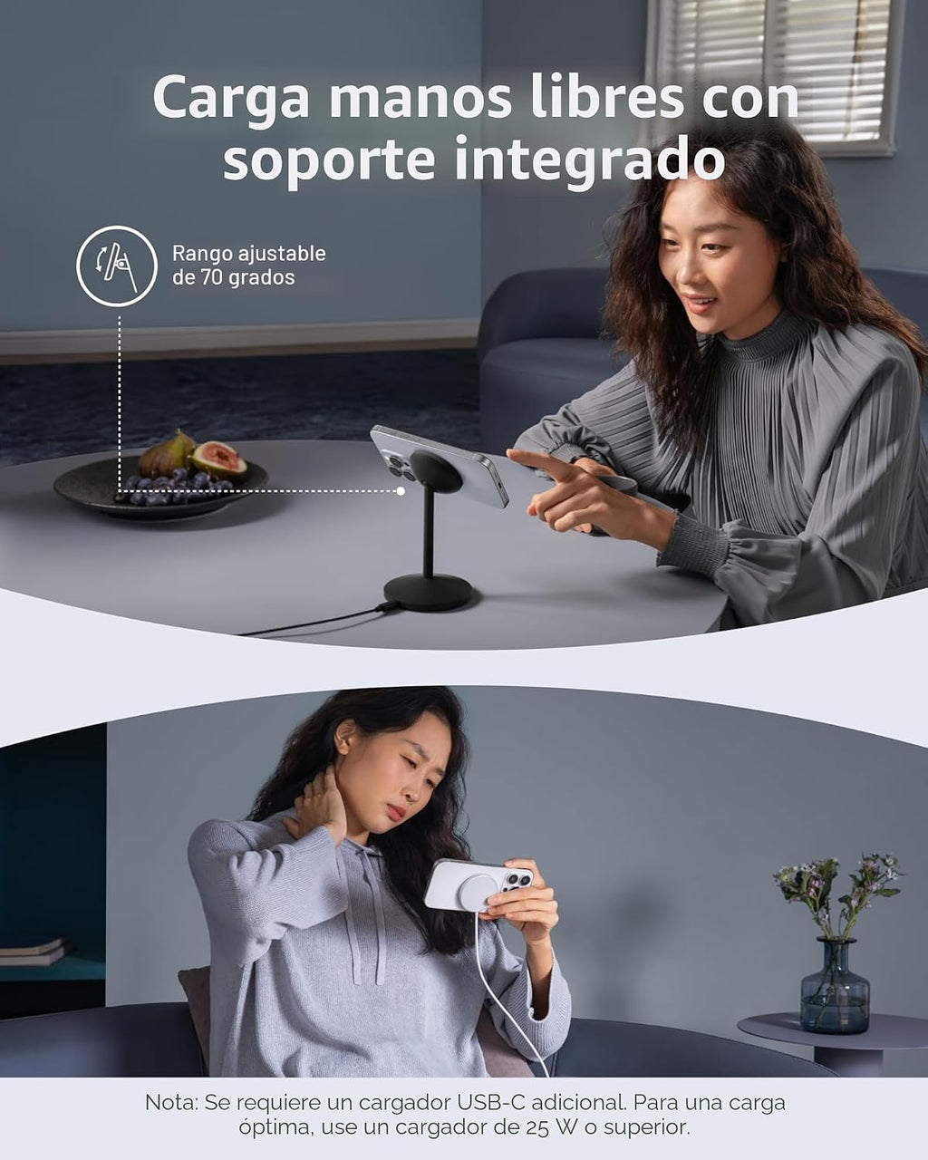 Anker MagSafe Charger, MagGo Qi2 15W Soporte de Carga Inalámbrica 360 Grados