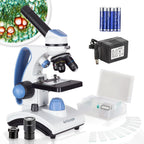 AmScope M162C-2L-PB10-WM "Galardonado en 2018 como el mejor kit de microscopio para estudiantes y niños" - Microscopio todo metal de 40X-1000X con luz dual, con portaobjetos y libro de microscopio