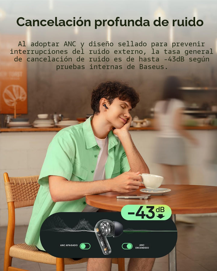 Baseus Bass BP1 NC - Auriculares inalámbricos híbridos con cancelac...