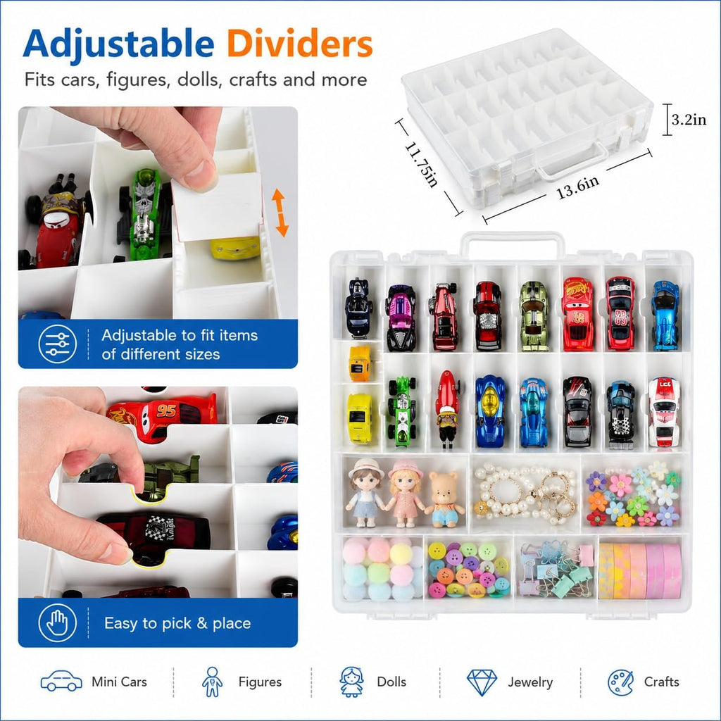 Organizador de Juguetes de Almacenamiento Compatible con Hot Wheels Car, Contenedor para Coches Matchbox, Mini Juguete, Muñecas Pequeñas, Caja de Transporte de Doble Cara para Hotwheels - 48