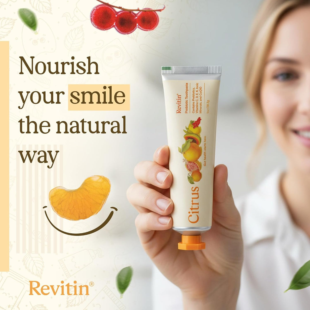 Revitin Pasta de dientes de tamaño viaje, gel prebiótico sin flúor,...