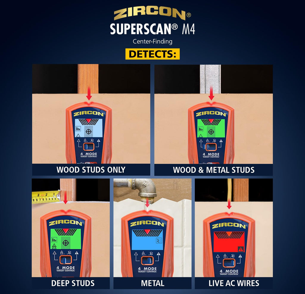 Zircon® SuperScan™ M4 Advanced Stud Finder con detección de metales y
