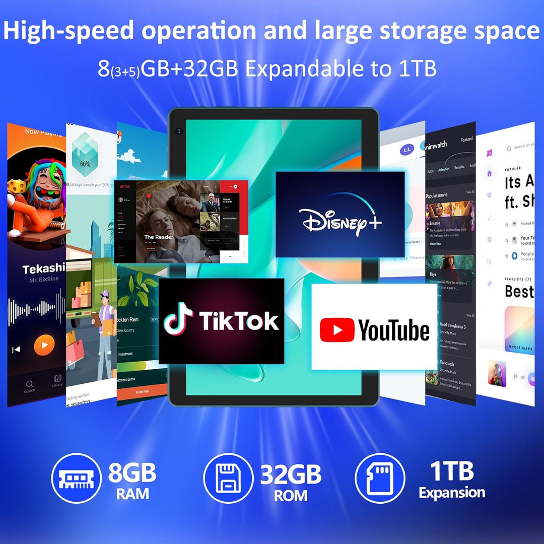 Tablet Android 15 de 10 pulgadas, 8GB RAM 32GB ROM Potente CPU de c...