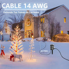 Regleta de alimentación para exteriores con cable de extensión de 25 pies, control remoto de 100 pies, temporizador de luz del atardecer al amanecer, impermeable, 6 tomas de tierra para patio
