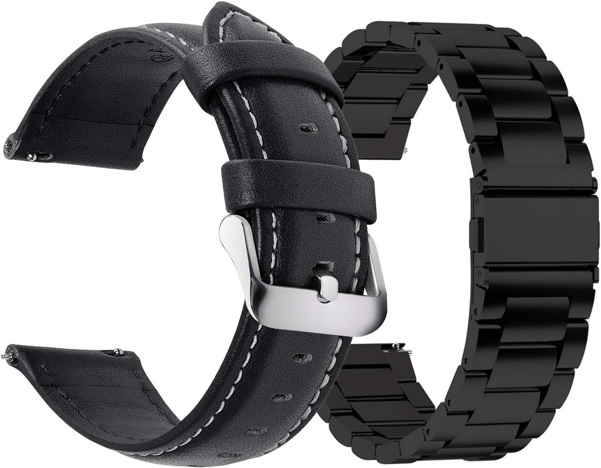 Fullmosa Correa de reloj de cuero de liberación rápida de 0.787 in, correa de reloj de acero inoxidable de liberación rápida de 0.787 in, color negro